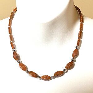 Burnt Orange Goldstone Beaded Bib Necklace